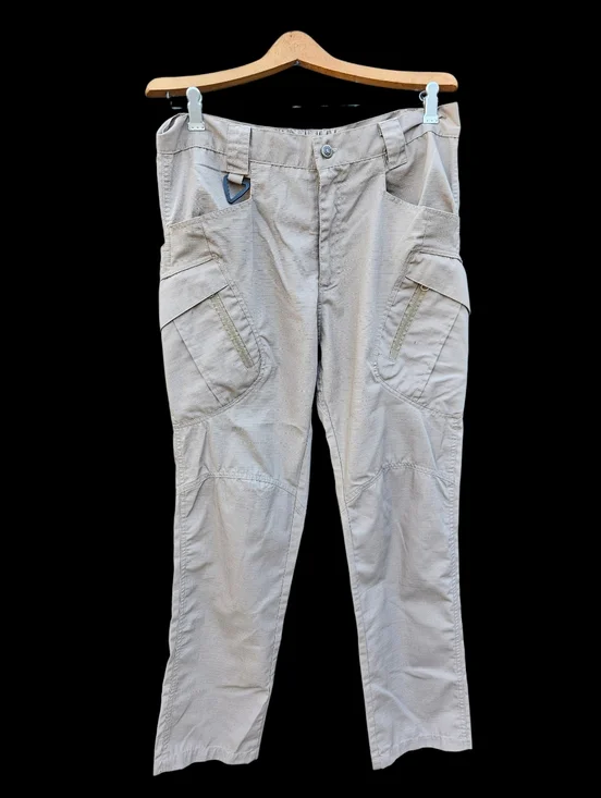 Men Beige Utility Cargo Pants - Neutral Workwear Style Size L - Picture 3 of 16